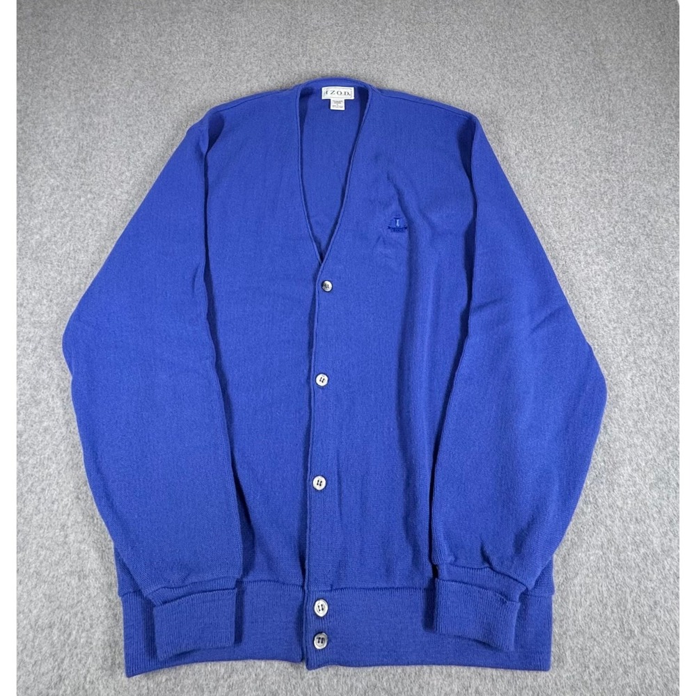 Vintage‎ Izod Cardigan Mens L Blue Sweater Preppy Classic Golf Made In USA